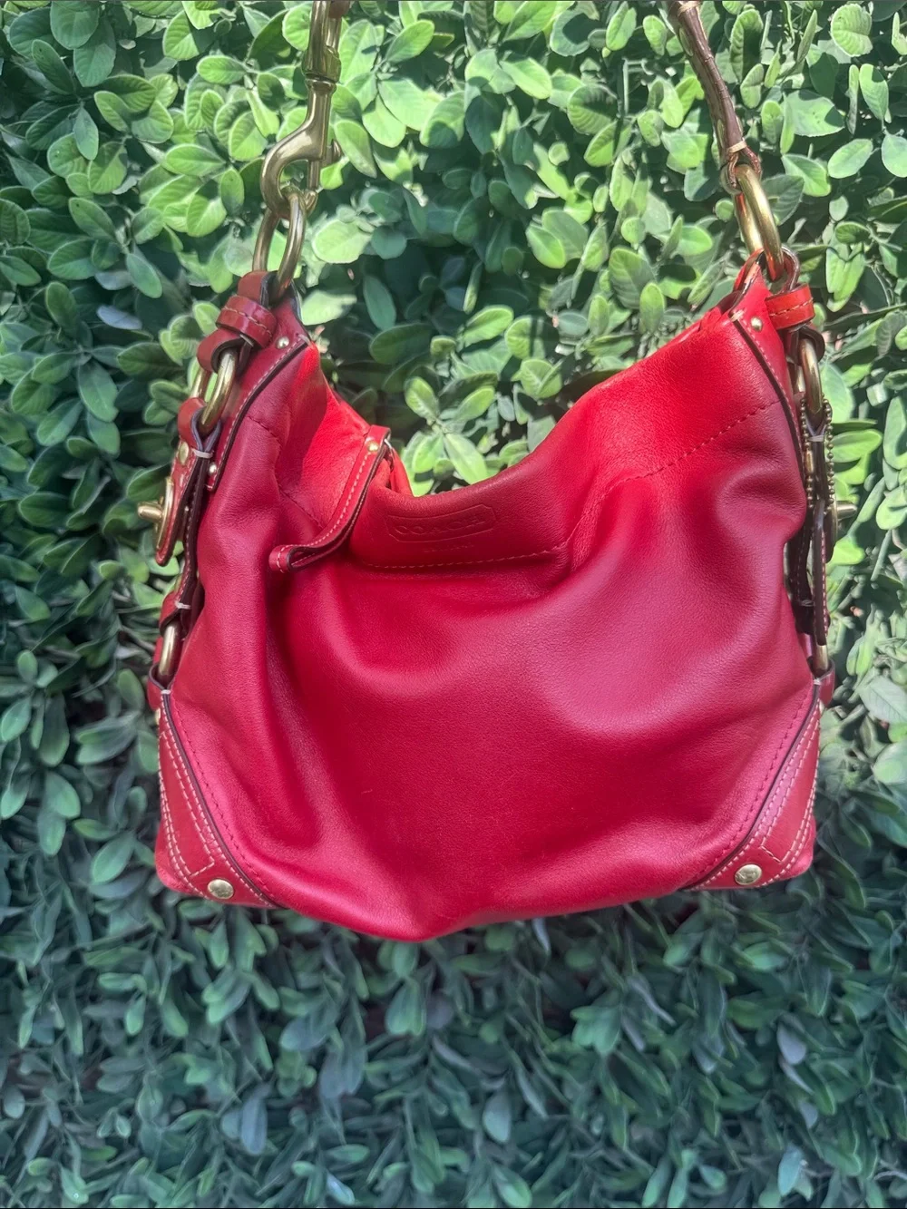Red Carly Leather Hobo Bag